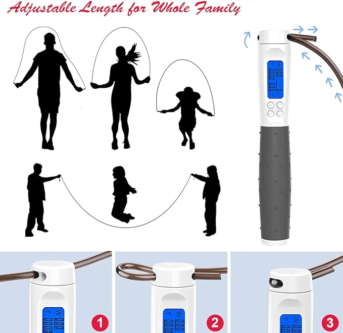 Te-Rich Jump Rope, Weighted Jump Rope for Fitness, Skipping Rope with Counter - Heavy Handles, Adjustable Length - Cordless Jumping Rope for Men Women Kids Fitness Exercise Training