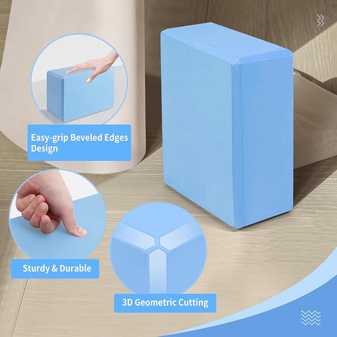 Yoga Blocks 2 Pack 9x6x3 Inches, Sturdy Foam Yoga Block, Premium EVA, Non Slip High Density for Pilates Meditation, Stretching and Toning