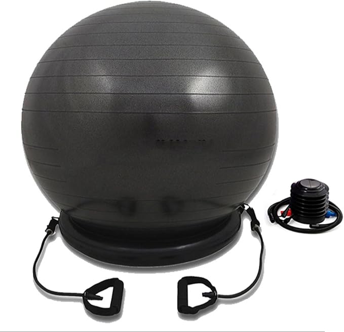 Yoga Ball Chair - Relieve Back Pain, PVC Anti-Burst Exercise Ball Chair for Home Office Desk Workout with Base & Resistance Bands, Backless Bouncy Ball Chair, Inflatable(Diameter 75cm(29 4/8 inch))