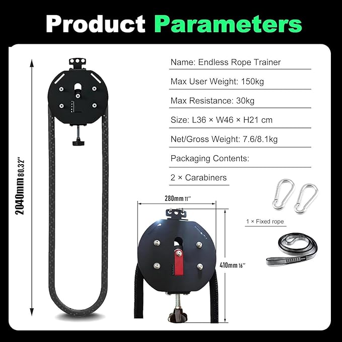Resistance Trainer Machine, Endless Rope Trainer, 30KG/66LBS Max Adjustable Resistance, Suspension Endless Rope Pulley System, 4m Closed-Loop Nylon Rope, for Interval Resistance Training Red