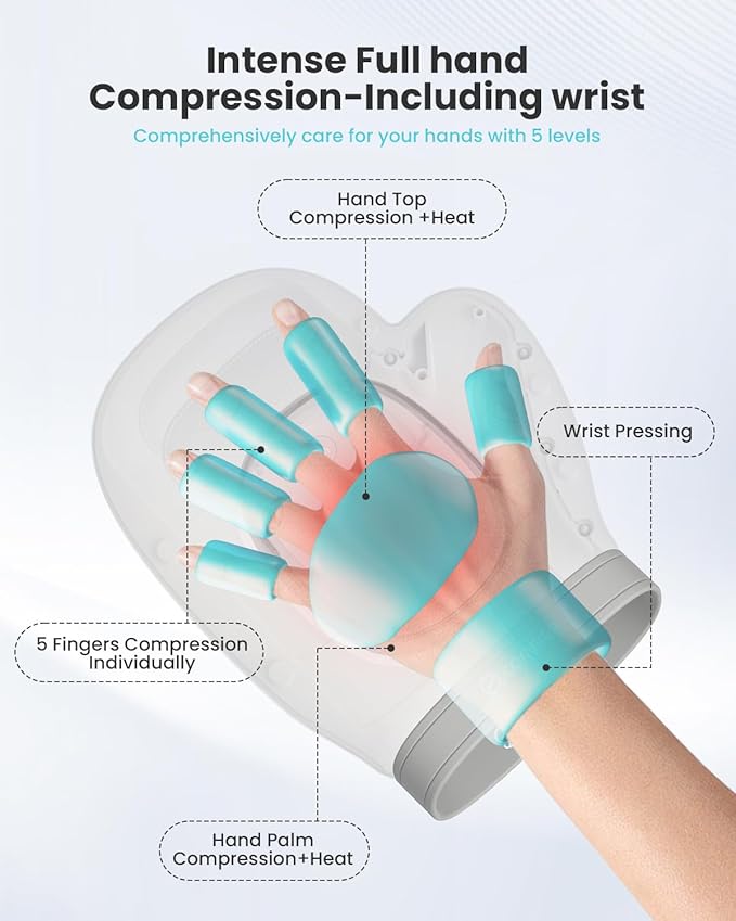 COMFIER Wireless Hand Massager with Heat and Compression,2025 Updated Larger Electric Finger Massage for Arthritis and Carpal Tunnel,Wrist