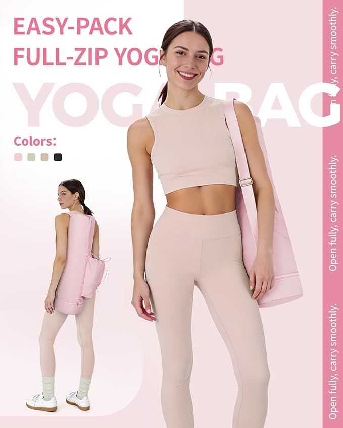 sportsnew Puffy Yoga Mat Bag Yoga Gym Bags for Women Men, Full-Zip Pilates Bag with Wet Pocket & Side Zip Drawstring Pocket Fits Tumblers with Handle, Yoga Mat Storage for Carrier Quick Access