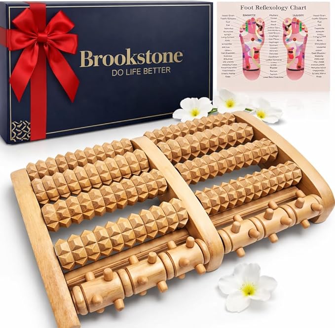 Brookstone Foot Massager for Neuropathy & Plantar Fasciitis Relief - Wooden Foot Roller Massager, Neuropathy Pain Relief for Feet - Mom Gifts for Women Portable for Home or Travel