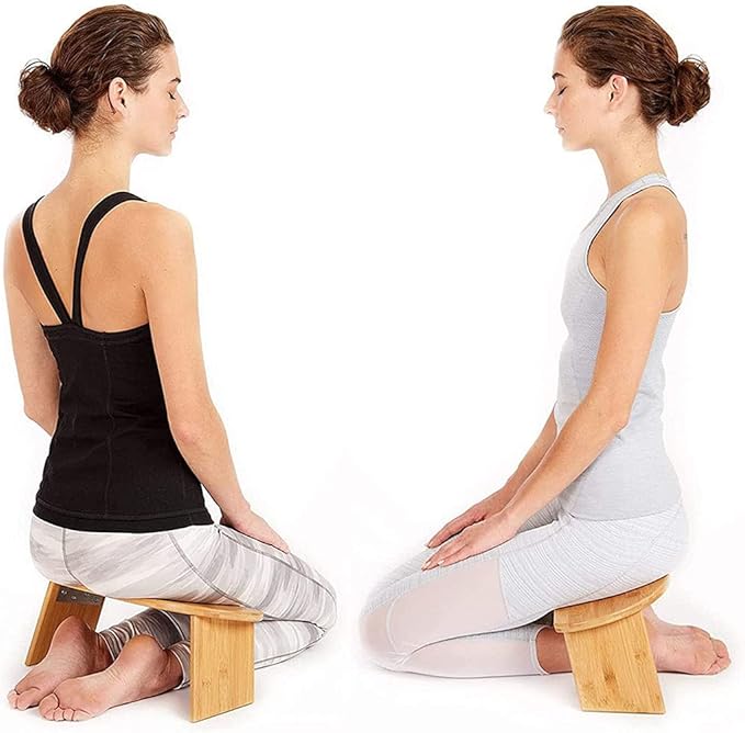 Foldable Meditation Bench Portable Kneeling Chair (18" W x 7.5”L) Yoga Stool from Bamboo with Travel Bag