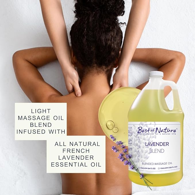 Best of Nature Lavender Blend Massage Oil - Non-Greasy Aromatherapy Massage Oil for Body, Skin & Face, Crafted with Pure Essential Oils, 5 Gallon (640 fl oz)