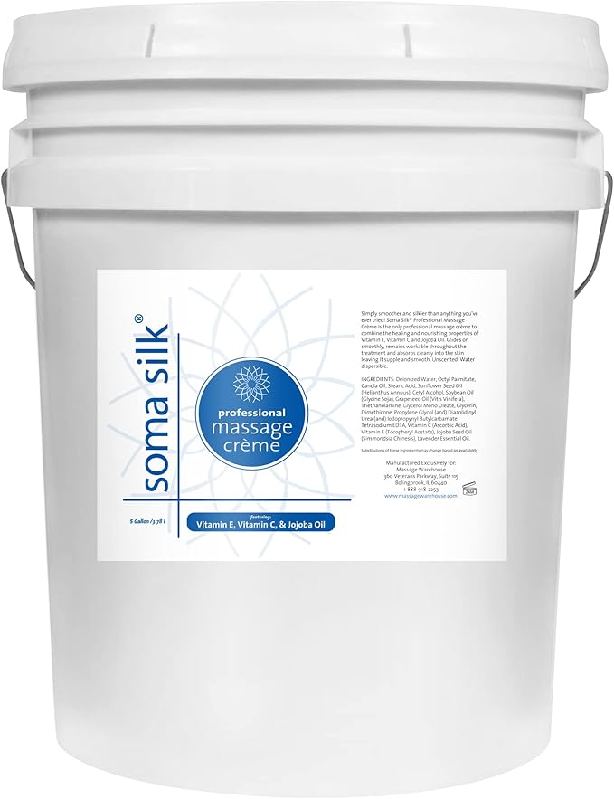 Professional Massage Cream, 5 Gallon - Smooth & Silky Massage Creme for Massage Therapy - Calendula & Jojoba Oils - Long Lasting Glide - Washes Clean from Linens - Spa & Therapist Supplies