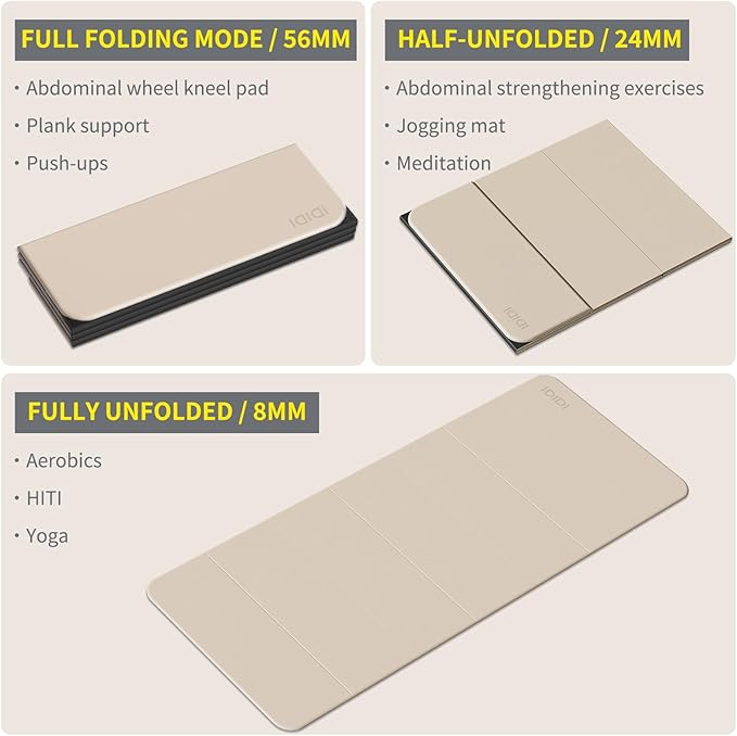 Foldable Yoga Mat Extra Thick & Large (74" x 31.5" x 0.32"), Double-Sided Non Slip & Lightweight Fitness Mat, 8mm Thick Wide Exercise Mats for Woman Man Kids, Portable Workout Mats for Travel, Studio or Home Use