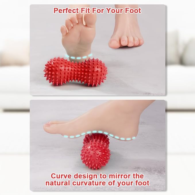 URAQT Spiky Massage Ball Set, 2 Pack Physical Therapy Massage Balls, Hard Lacrosse Ball & Spiky Massage Ball for Myofascial Release and Trigger Point Deep Tissue Massage (Red)