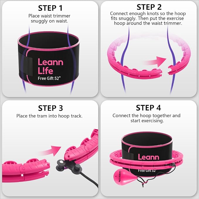 U2-26 Knots 19”- 56”, Weighted Hula Hoop for Adults Weight Loss, Infinity Hoop Plus Size, Children Adults Home Outdoors, Fun Fitness Exercise, Abdominal Toner,Free Waist Trimmer&Wash Bag