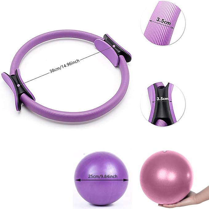 Pilates Circle Ring, 15" Durable 5 Pack Pilates Ring with Mini Ball,Padded Handles Magic Circle,Resistance Bands,Yoga Strap,Pilates Circle Equipment for Toning Core,Inner Thighs,Arms,Legs
