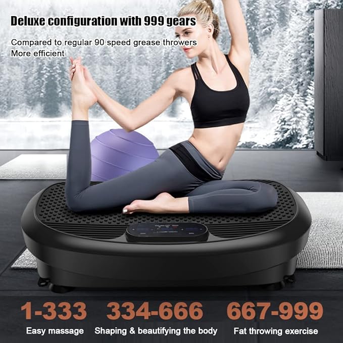 Vibration Plate Exercise Machine, Whole Body Workout Vibration Platform w/Remote Control, Resistance Bands, for Home Training, Weight Loss, 999 Levels