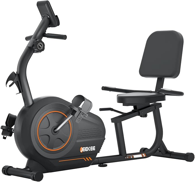JEEKEE Recumbent Exercise Bike for Seniors,Stationary Bikes for Home, 400LB Capacity & 16 Levels Magnetic Resistance, Heart Rate Handle