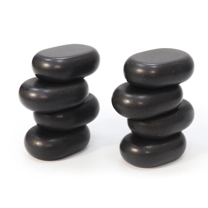 Master Massage Large Flat Ovular Basalt Hot Stone Set – 8-Piece Pack (3" x 2" x 1") for Professional Spa and Massage Therapy, Relaxation