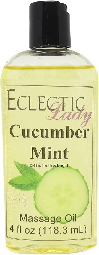 Cucumber Mint Massage Oil, 4 oz, With Sweet Almond Oil and Jojoba Oil, Preservative Free, Perfect for Aromatherapy and Relaxation