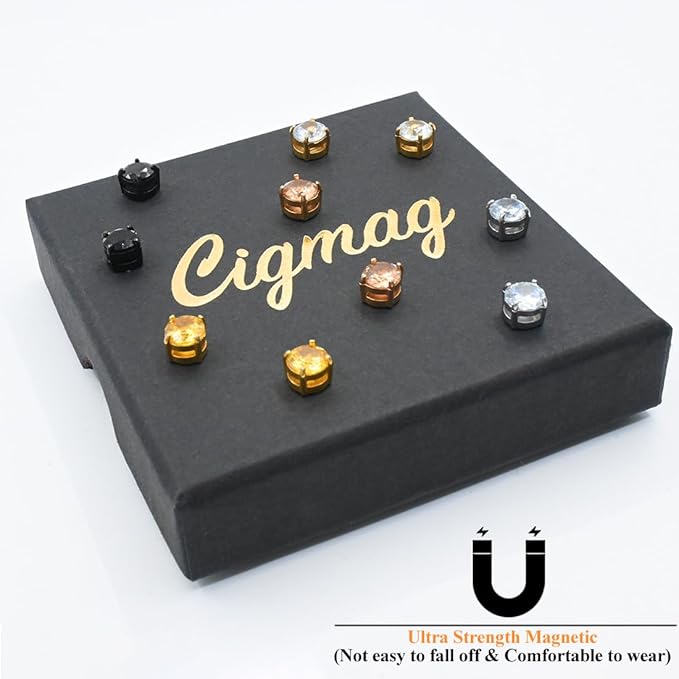 Magnetic Earrings for Women - Acupressure Earrings Ultra Strength Magnets - Diamond Non Piercing Set with Present Box (Five Pairs)