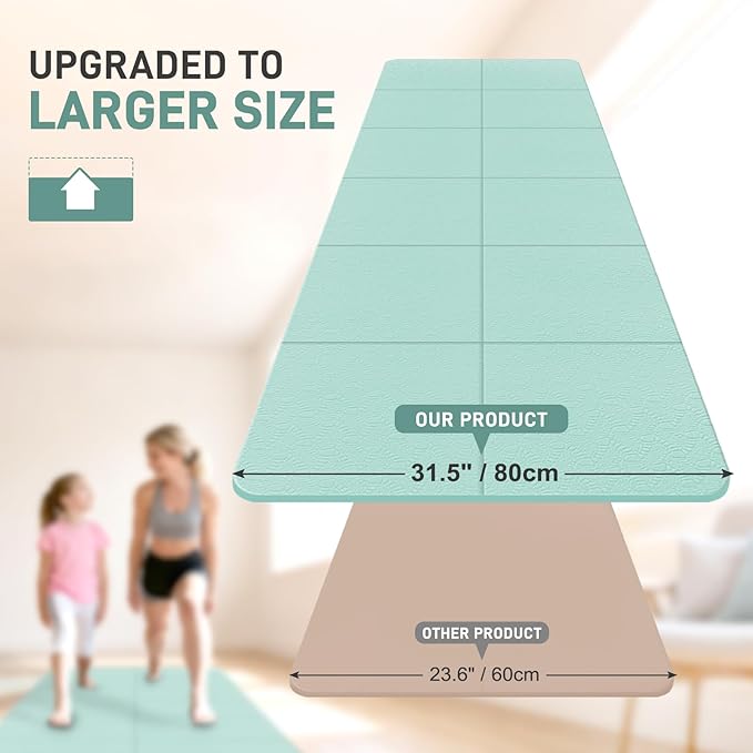 Foldable Yoga Mat for Travel 72"x 32"x 0.32"Inch, 8mm Thick Folding Exercise Mat, Outdoor Non-slip Pilates Mat for Women & Men, Wide Yoga Mat Packable for Workout and Fitness