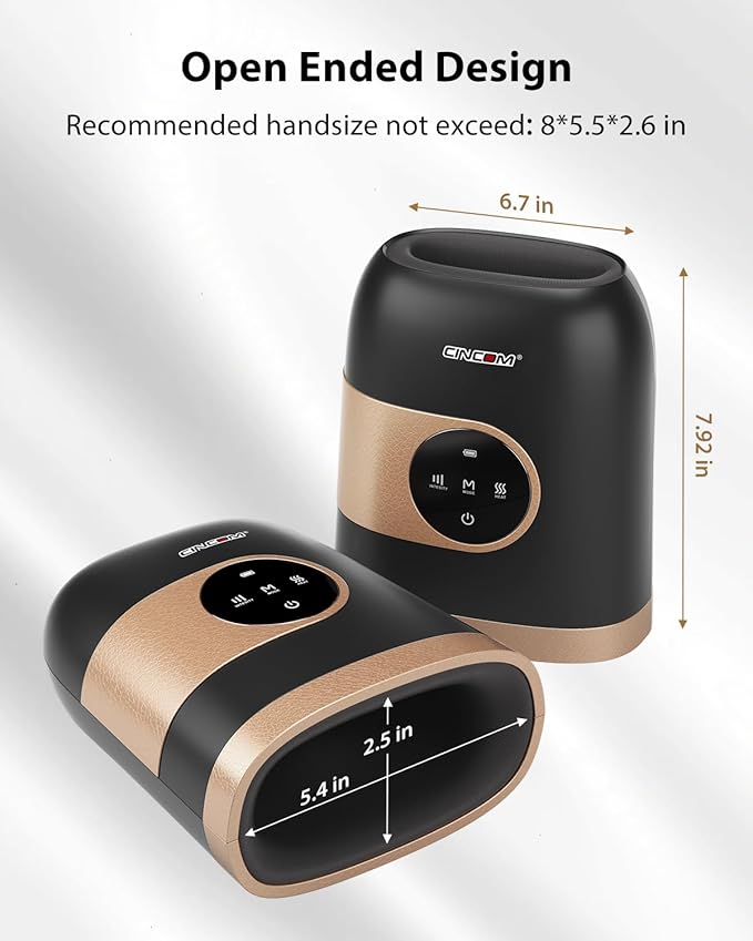 CINCOM Upgraded Hand Massager with Heat and Compression for Arthritis and Carpal Tunnel - Cordless & Rechargeable (Black & Gold)