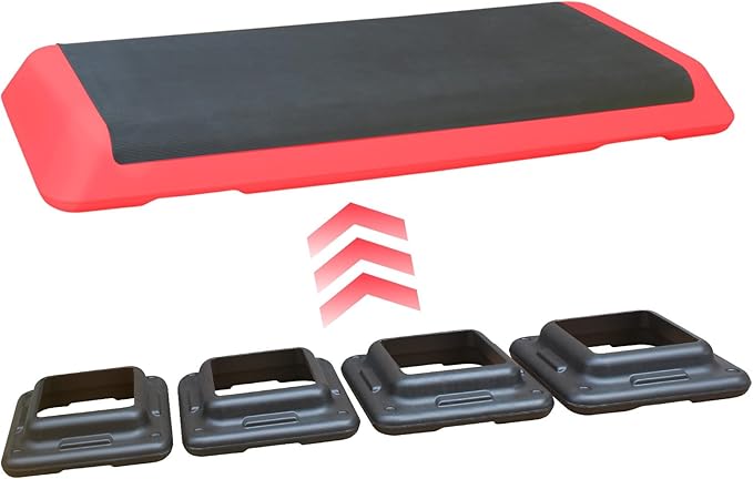 Adjustable Aerobic Workout Step Platform with 4 Stackable Risers in Fitness Exercise Platform Trainer,43” Aerobics Workout Stepper for Home Gym Cardio Strength Training