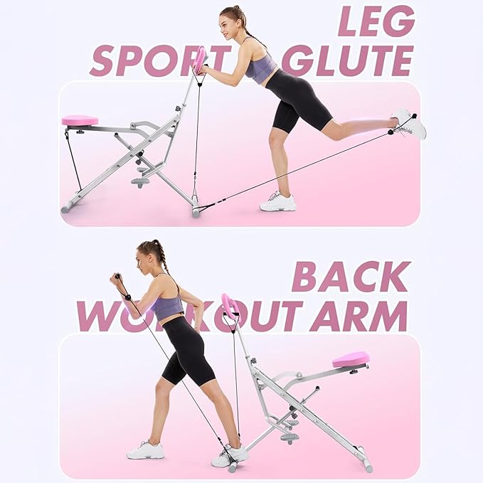 Squat Machine for Home Gym, 2 in 1 Squat Rowing Machine with Adjustable 4 Resistance Bands, Foldable Core Exercise Machine, Arm Glute & Leg Cardio Workout Machine