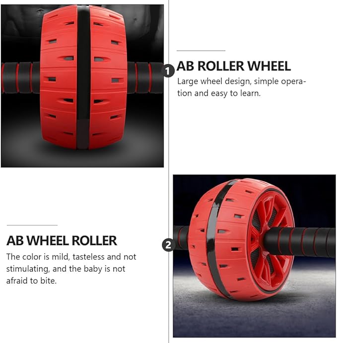 Toyvian Silent Ab Roller Wheel with Knee Pad, Fitness Abdominal Muscle Trainer Wheel for Indoor Core Strength Exercise, Red Abdominal Workout Roller for Men and Women