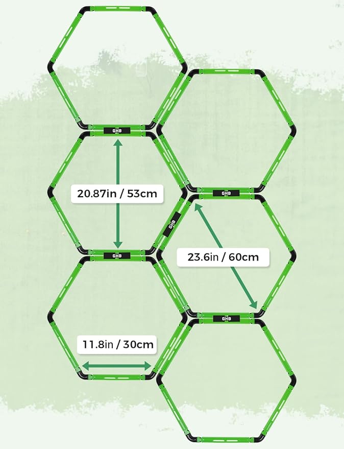 GHB Agility Ladder 1 Pack and Hex Agility Rings 1 Pack 12 Rung 20ft with 3 Carrying Bag