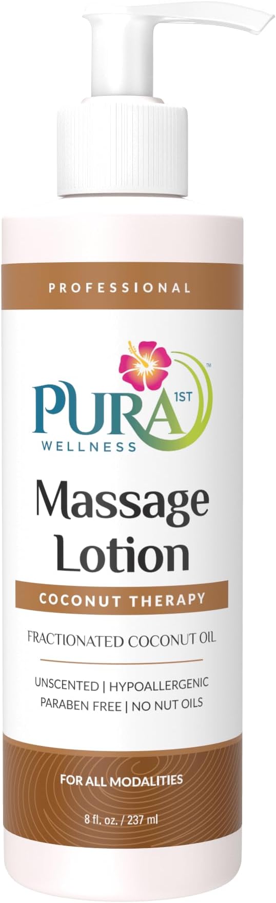 Coconut Therapy 8 Fl oz Massage Lotion, Coconut Oil, Professional, Massage Therapy, Deep Tissue, Unscented, Natural Ingredients, Skin Hydrating, Moisturizing, Muscle Relief, for Bruising