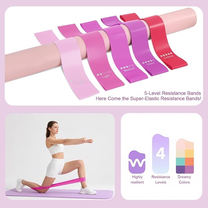 Pilates Ring Set - Home Equipment for Women with 14-inch, 9.8-inch Ball & 5 Resistance Bands for Muscle Training & Flexibility