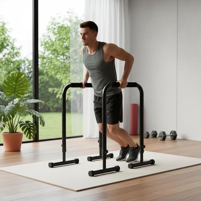 Adjustable Dip Bars, 440LBS Heavy Duty Dip Station for Home Gym, Stable Calisthenics Bars with Anti-Slip Grips for Upper Body Workout, Push Up Bars Portable Dip Stand (32"-36" Height)