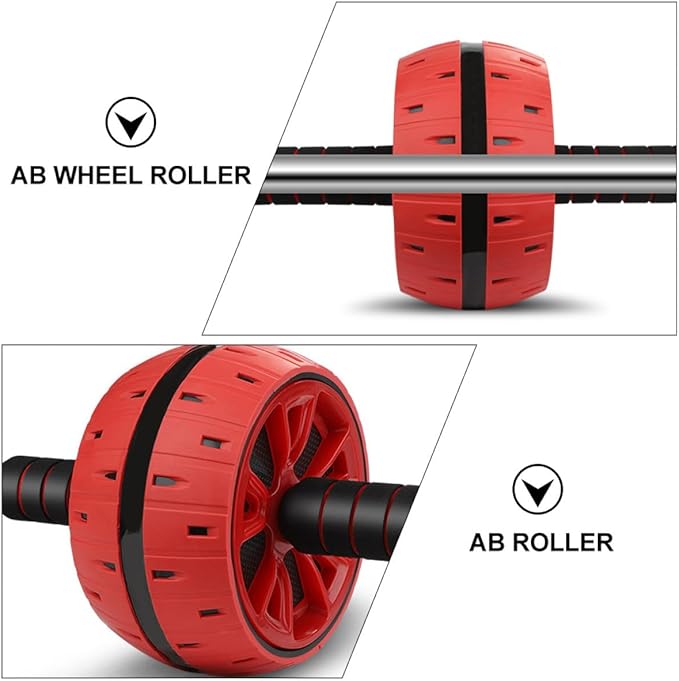 Toyvian Silent Ab Roller Wheel with Knee Pad, Fitness Abdominal Muscle Trainer Wheel for Indoor Core Strength Exercise, Red Abdominal Workout Roller for Men and Women