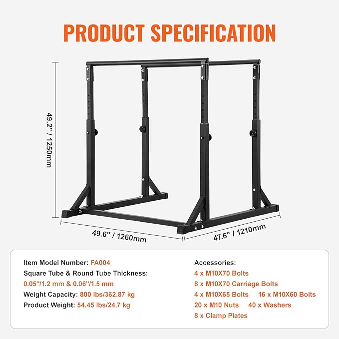 Happybuy Dip Bar, 800 Pounds Capacity, Heavy-Duty Adjustable Dip Stand Station for Fitness, Workout Dip Bar Stabilizer for Home Gym, Parallel Bars for Strength Training