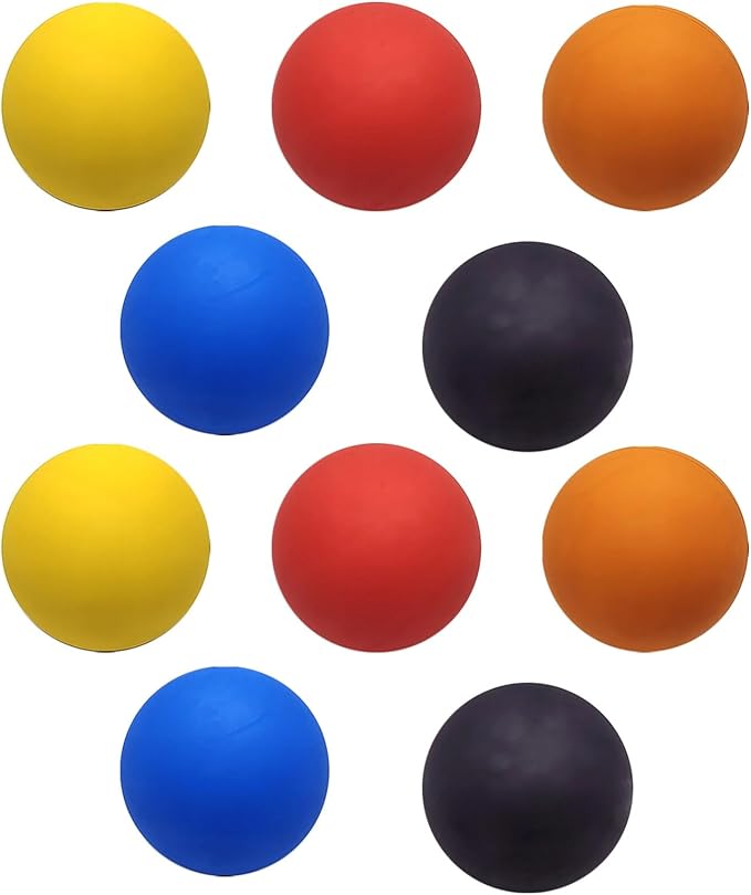 High Bounce Rubber Squash Training Balls, 2.36-Inch Diameter Mini Hollow Core, Ten Balls in Five Colors, Reaction Muscle Massage Exercise