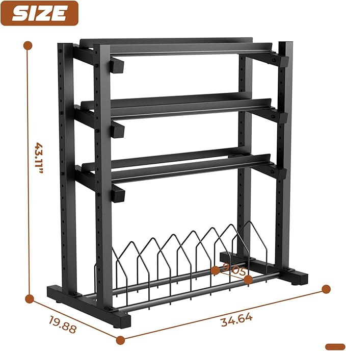 1100LBS Weight Rack for Home Gym, Upgraded 4-Tier Dumbbell Rack, Barbell Holder Bumper Plate Storage Rack with Adjustable Height & Width Design, Heavy Duty Weight Storage Organizer (Rack Only)