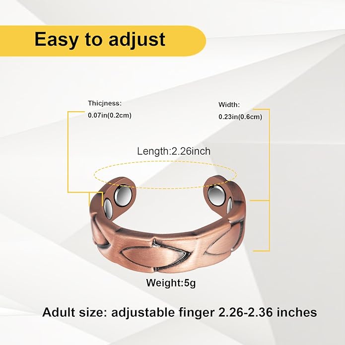 Copper Rings for Women, Pure Copper Adjustable Magnetic Ring （FUTI）