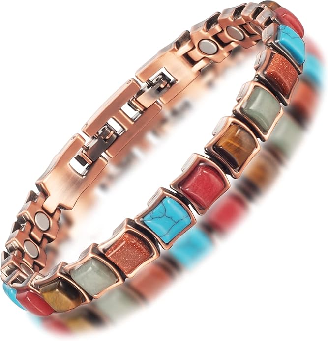 Copper Bracelets for Women, Pure Copper with Colored Turquoise Bracelet, 3500 Gauss Magnets, Fashion Jewelry（FUTI-1）