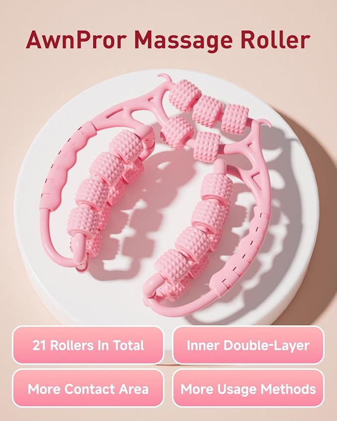 Massage Roller for Legs,21 Wheel Circular Leg Clamp+3 Wheel Massage Roller Stick Lymphatic Massage for Relieve Soreness Stiffness Tight Muscles Deep Tissue-Blue