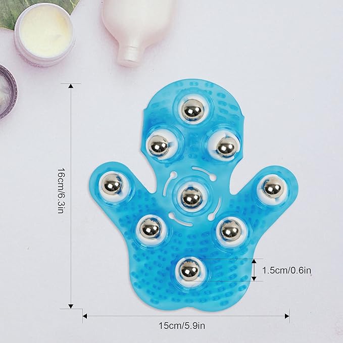 Handheld Massage Ball for Muscle Back Neck Joint Foot Shoulder Leg Pain Relief - Palm Shaped Massage Tool with Roller Balls, Portable Design, Blue