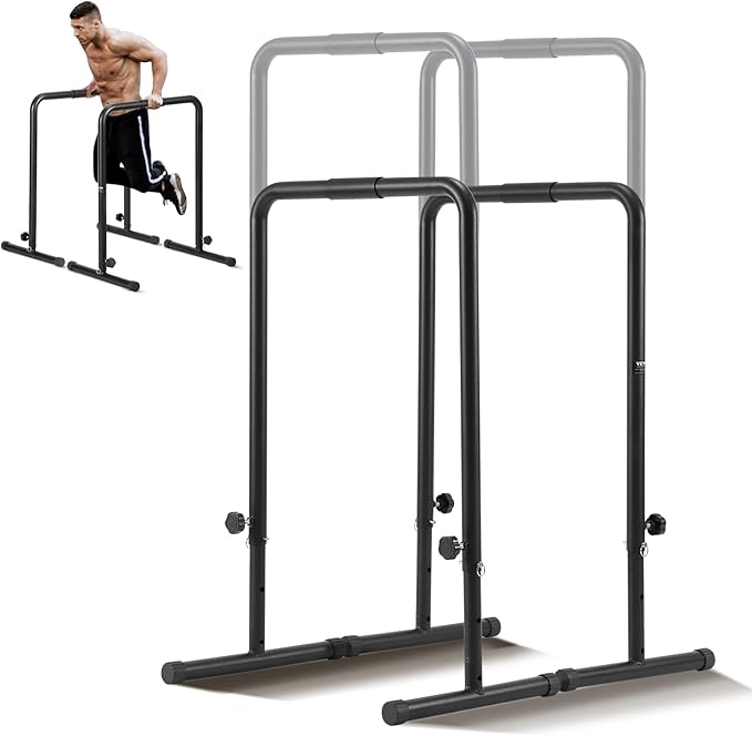 VEVOR Dip Bars, 440 lbs Capacity, Heave Duty Dip Stand Station with Adjustable Height, Fitness Workout Dip Bar Station Stabilizer Parallette Push Up Stand, Parallel Bars for Strength Training Home Gym