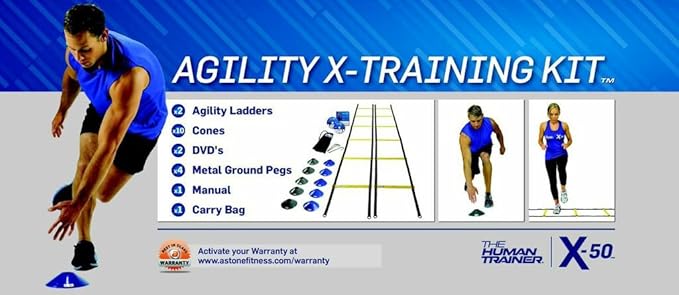 The Human Trainer X-50 Agility X-Training Kit (Includes: 2X 9 Foot Agility Ladders, 10x X-Training Cones, X2 DVDs, Full Colour Exercise Manual)