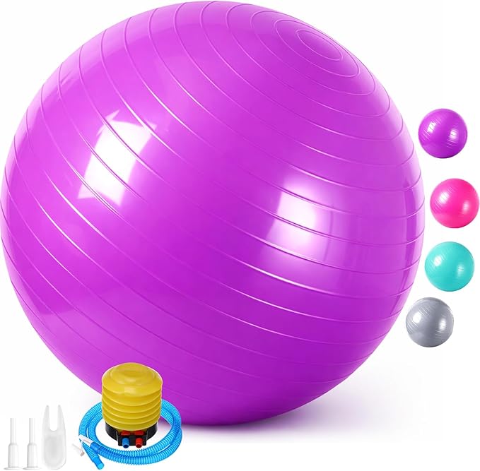 Leyndo 4 Pcs 26 Inch Yoga Exercise Ball Pilates Pregnancy Birthing Fitness Ball with Quick Pump Anti Burst for Improved Posture, Balance, Yoga, Pilates, Training