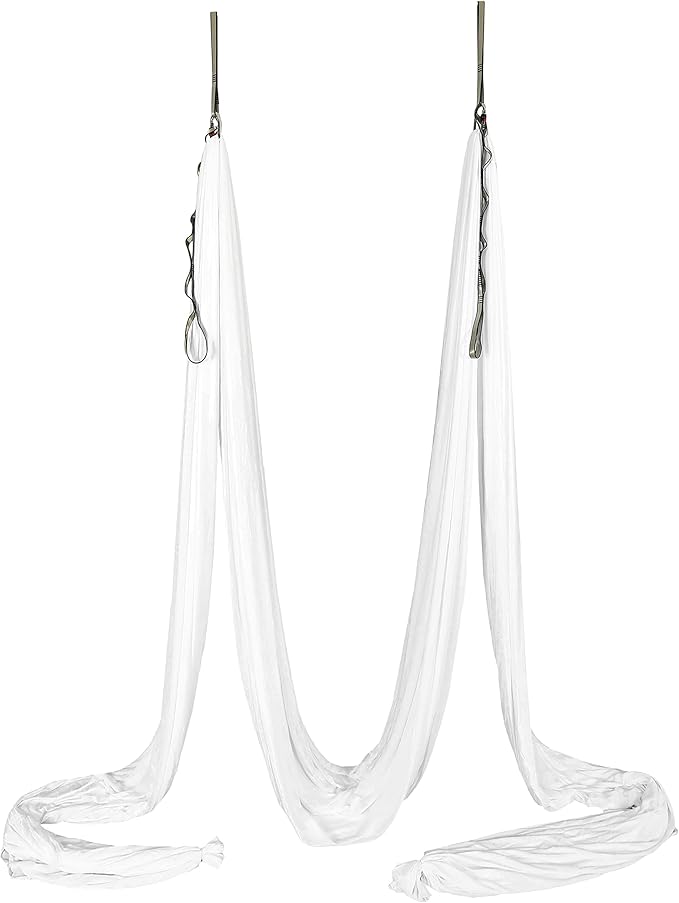 Kojem Aerial Silk Fabric Yoga Swing Kit For Fitness Yoga Inversions Flexibility Core Strength Dance White Nylon Fabric 6.6/13.1 Yards