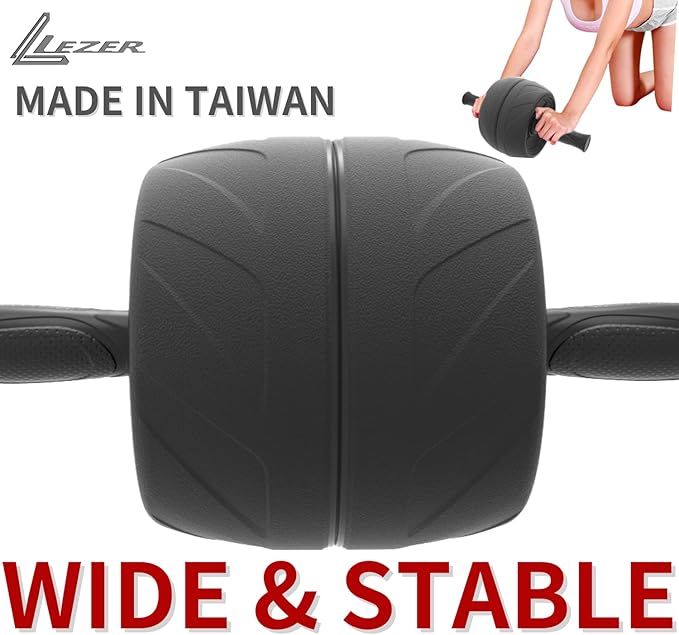 LEZER Ab Roller Wheel, Abdominal Workout, Extra Wide 5.5", Exercise Wheel, Home Gym Fitness Equipment, Core Strength, Muscle, Thick Knee Pad, Made In Taiwan Black