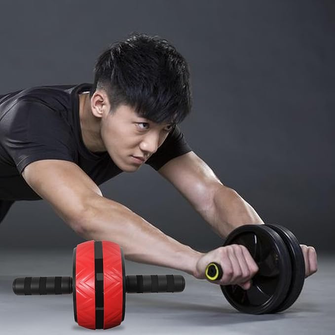 Toyvian Silent Ab Roller Wheel with Knee Pad, Fitness Abdominal Muscle Trainer Wheel for Indoor Core Strength Exercise, Red Abdominal Workout Roller for Men and Women