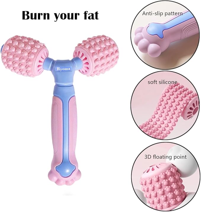 Ryoma Cat Paw Dual-Roller Massager, Protable Hand Held Massage Roller,Muscle Kneading Sensation, Silicone Softness Comfortable Massage Tool,Suitable for Gifting and Personal use