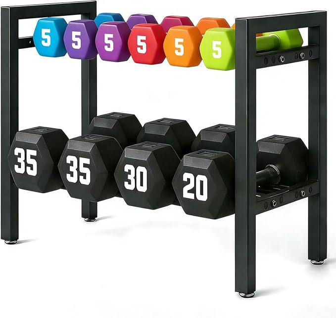 20 IN Dumbbell Rack 2 Tier Adjustable Kettlebell Storage Shelf Heavy-Duty 250LB Space-Saving Weights Stand for Home Gym(Rack Only)