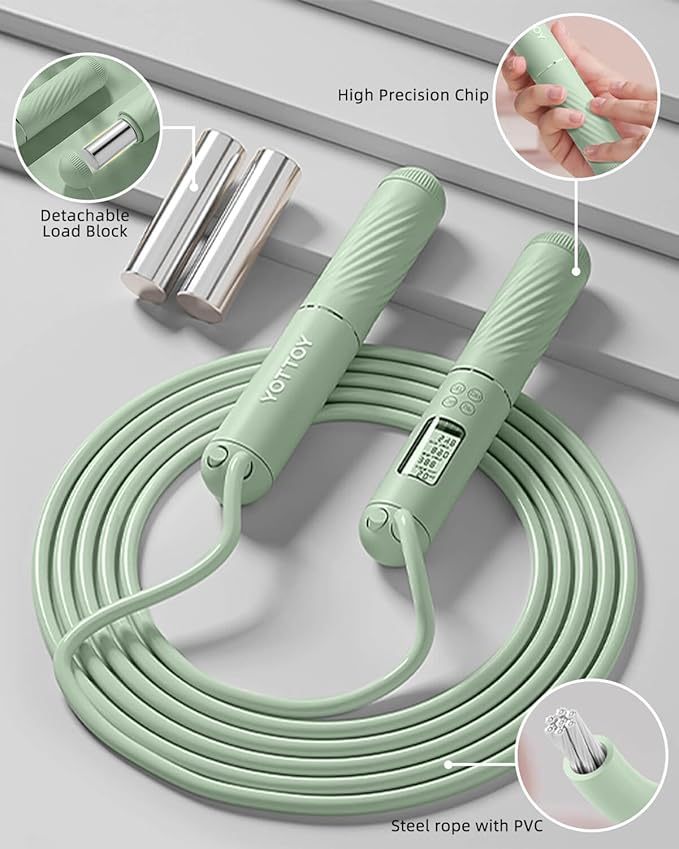 YOTTOY Skipping Ropes for Adults -Cordless Counter Jump Rope with Large Cordless Ball-Weighted Jump Rope for Women with LCD Display