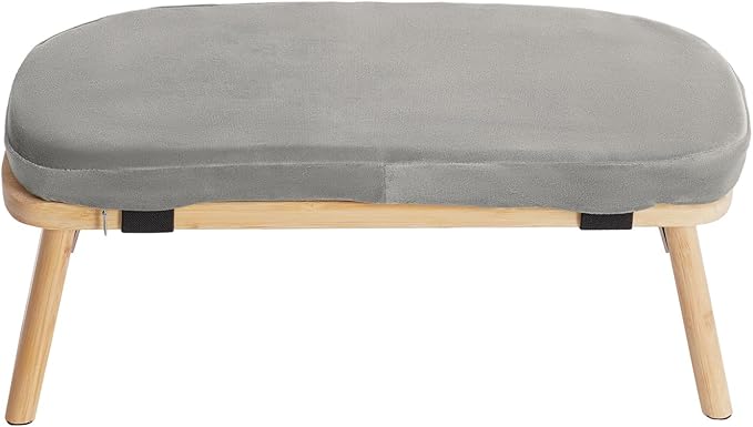 Foldable Meditation Bench with Cushion,Bamboo Meditation Stool,Portable Kneeling Stool,Prayer Bench,Gray,Wood Color