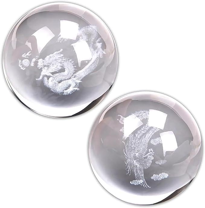 2Pcs Baoding Balls for Hand Therapy Chinese Health Balls,Crystals Balls for Hand Massage,Stress Relief and Exercise Massage Tools and Equipment,1.58Inch, Divine Dragon&Phoenix Balls