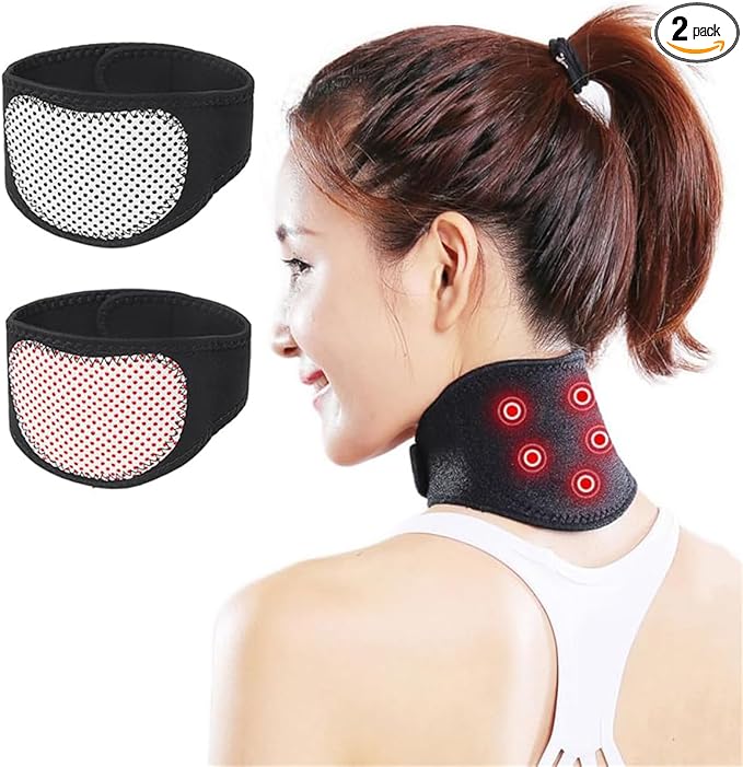 Magnetic Neck Brace, Soft Neck Brace with 5 Magnets Adjustable Self Heating Neck Support for Neck Pain Relief, 2 Pcs