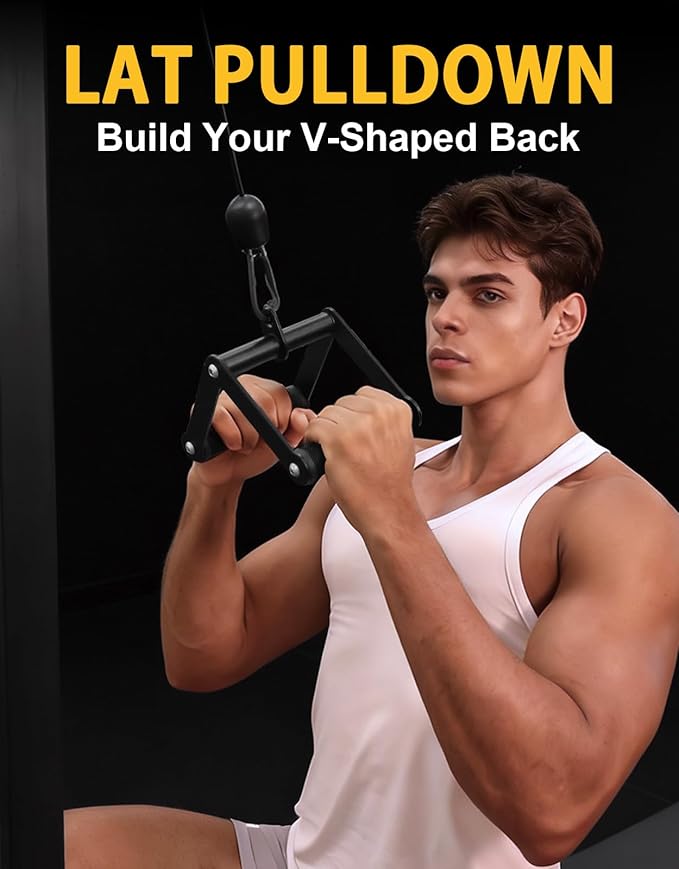 Double D Row Handle Cable Attachment, Non-Slip Rubber Grip V Bar for Gym Cable Machine, Heavy Duty Row Handle for Back Training