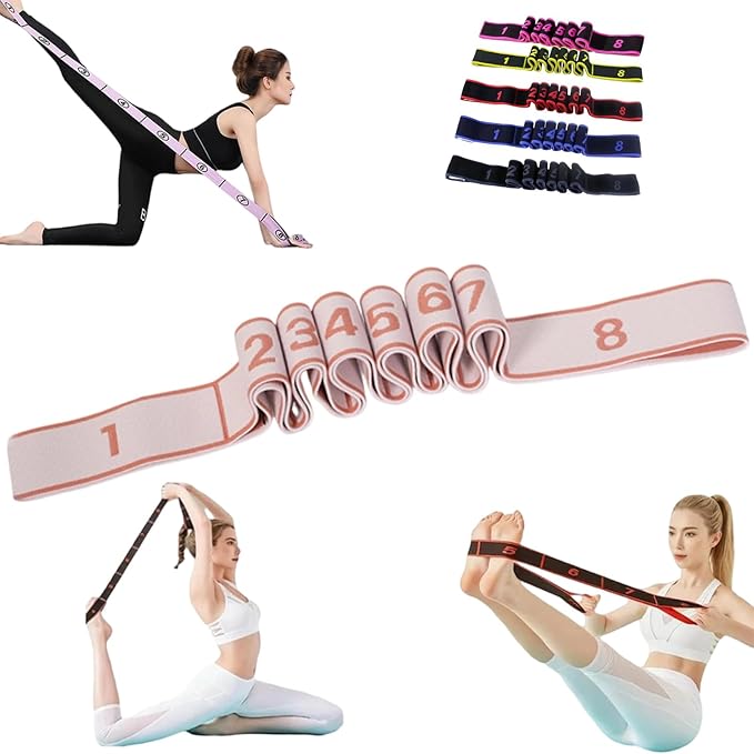 Fitness Resistance Band for Stretching and Yoga, Fashion Puller Exercise, Numbered Resistance Band with Handles for Arms, 8 Loops Elastic Exercise Bands for Yoga, Stretching, Fitness